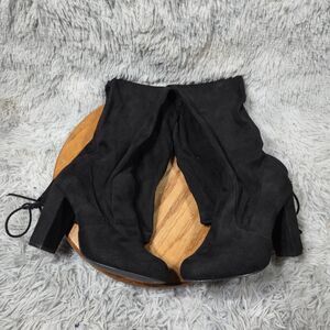 Olivia Francisco Womens Size 7 Retro Black Over The Knee Drawstring Heeled Boots